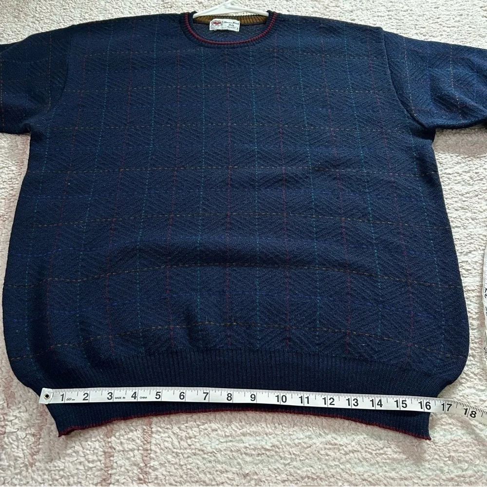 Homer Reed Ltd Denver Navy Wool Sweater Windowpane‎ Knit Size Medium